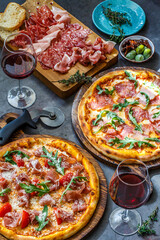 Italian Pizza on Wooden background, Italian Restaurant 