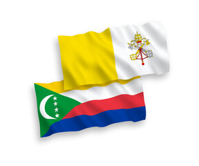 Flags of Union of the Comoros and Vatican on a white background