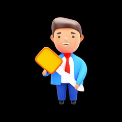 3D Render Of Businessman Holding A Key Against Black Background.