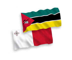 Flags of Malta and Republic of Mozambique on a white background