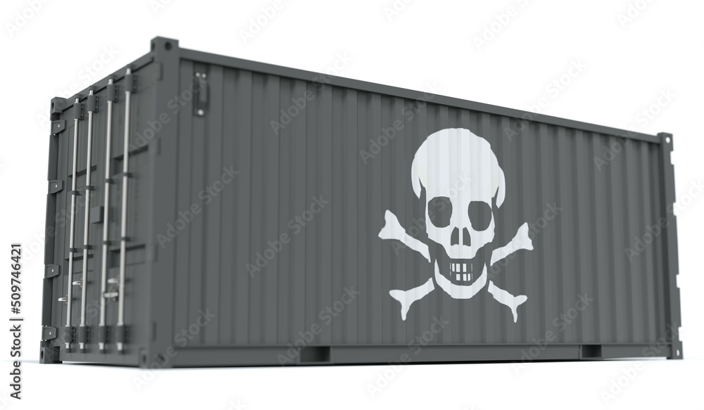 Aufkleber jolly roger flag on the side of a cargo container. conceptual 3d rendering