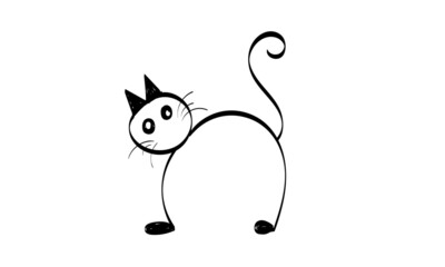 Simple Cat Line Art. Black Cat Silhouette for print or use as poster, card, flyer, Tattoo or T Shirt