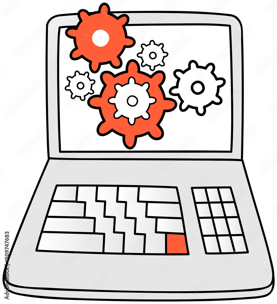 Poster technical support, computer service concept. gear icons on screen vector illustration. program for w