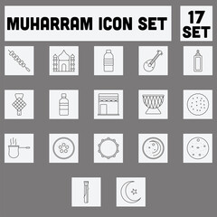 Illustration Of 17 Muharram Icon Set In Line Art.
