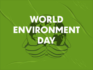 White World Environment Day Font With Hands Holding Earth Globe On Green Background.