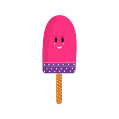 Cute Smile Face Ice Pop Colorful Icon In Flat Style.