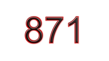 red 871 number 3d effect white background