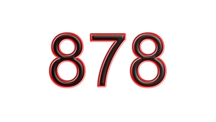 red 878 number 3d effect white background