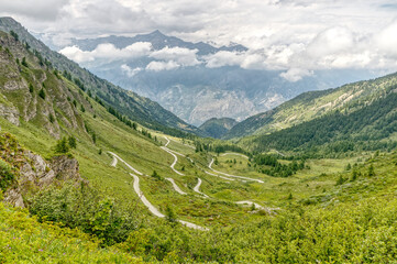 Colle delle Finestre, mountain pass in the Cottian Alps, Piedmont, Italy, linking the Susa Valley...