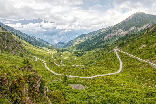 Colle delle Finestre, mountain pass in the Cottian Alps, Piedmont, Italy, linking the Susa Valley and Val Chisone, built around 1700, with magnificent views of the surrounding mountain ranges