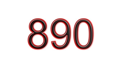 red 890 number 3d effect white background