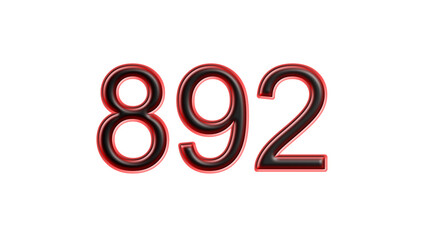 red 892 number 3d effect white background