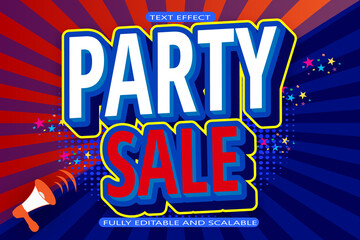 Party sale editable Text effect 3 Dimension emboss Comic style