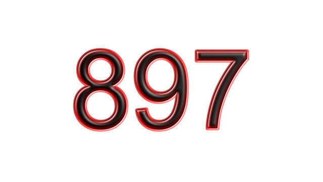 red 897 number 3d effect white background