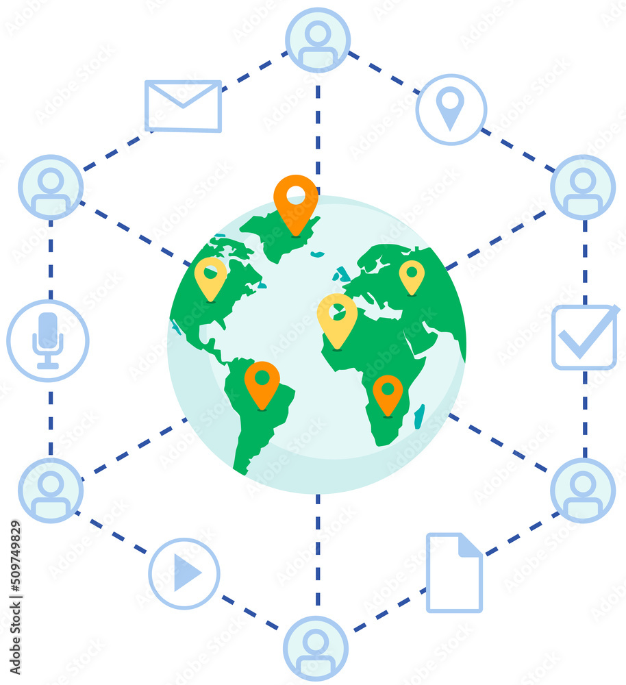 Poster virtual network symbols of internet. worldwide connection, global system community concept. communic