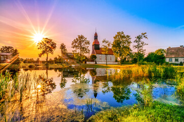 Sunset over the river in Batorowo, Greater Poland Voivodeship, Poland