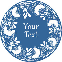 Round text frame with flowers. Vector illustration