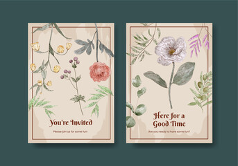 Invitation card template with botanical vintage concept,watercolor style © photographeeasia