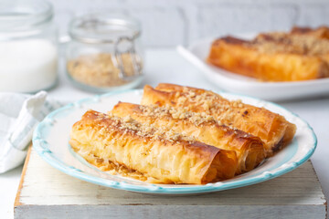 Traditional, delicious Cretan Pastry Dessert (Turkish name; Girit Boregi Tatlisi)