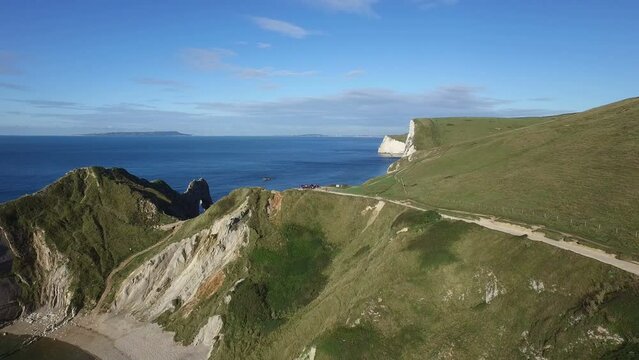 Flyover by Drone of Durdle Door in Dorset