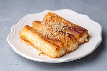 Traditional, delicious Cretan Pastry Dessert (Turkish name; Girit Boregi Tatlisi)