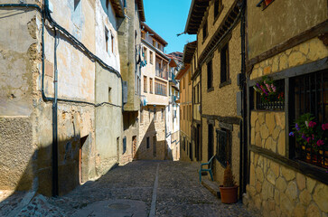 Castilian village with cobblestone streets, Frías, Burgos, Spain