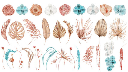 Tropical boho dried palm leaves floral set