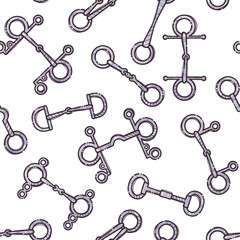Different kinds of snaffles. Seamless pattern for wrapping, backgrounds, wallpapers, textile composition. Vector hand drawn style illustration.