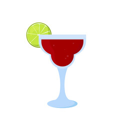 Margarita Cocktail with slice of lime isolated on white background. Summer drink. Vector design illustration 