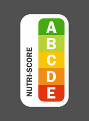 Nutri-score vertical icons set. Isolatad Nutriscore stickers for packaging on white background. Food rating system signs : A, B, C, D, E. Vector illustration.