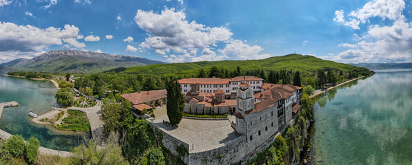 Drone view at the monastery of Saint Naum in Macedonia