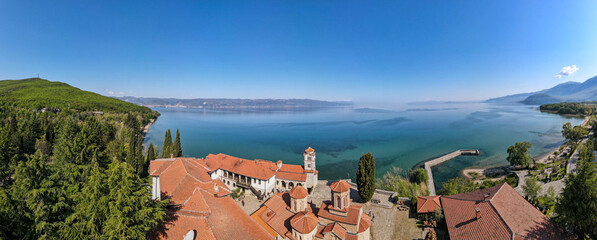 Drone view at the monastery of Saint Naum in Macedonia