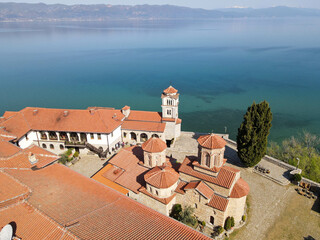Drone view at the monastery of Saint Naum in Macedonia
