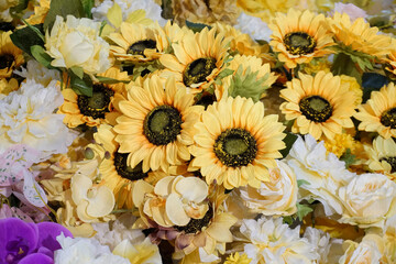 Dried sunflower and leaves (artificial) for decoration.