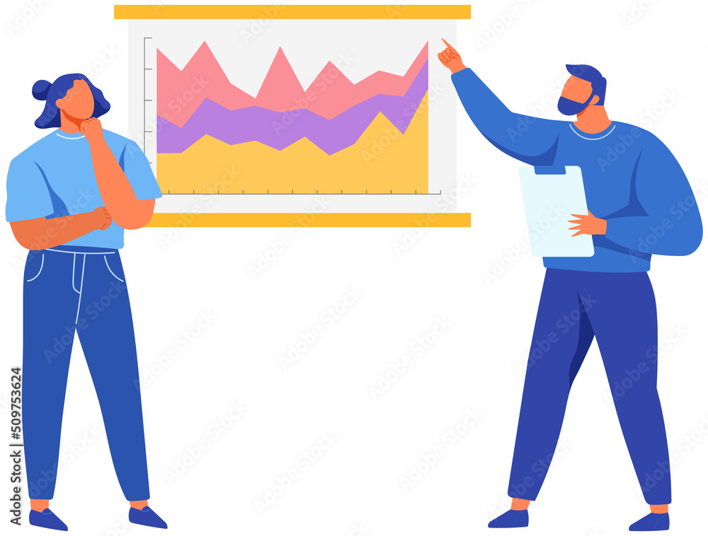Poster visualize with business analytics. people work with statistical data analysis, changing indicators. 