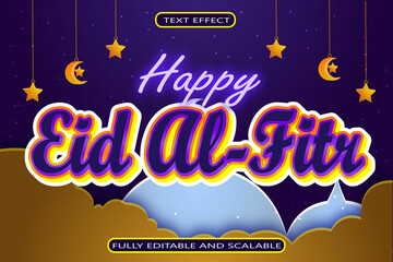Happy Eid Al Fitr Sale Editable Text Effect 3 Dimension Emboss Neon