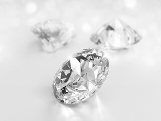 dazzling diamonds on shining white bokeh background ideas for best diamond jewelry designs. 3d render - obrazy, fototapety, plakaty