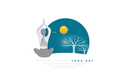 21 June- international yoga day, abstract woman in yoga body posture. 