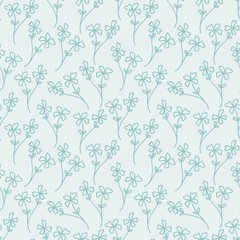 Blue vector pattern with hand drawn flowers