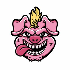 pig head cartoon with spike hairstyle