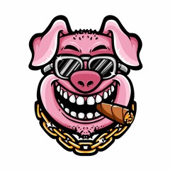 pig with sunglasses and cigarette vector