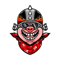 biker pig character cartoon vector