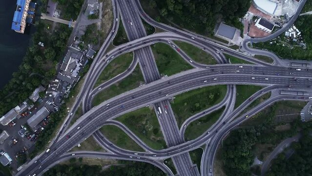 Paton Bridge in Kyiv at night, Ukraine. Aerial view. video footage 4k quality