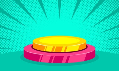 Comic cartoon with blank podium stage background