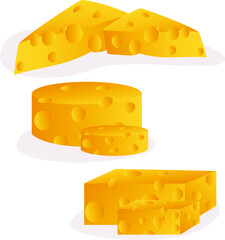 Set of delicious yellow cheese dairy food 