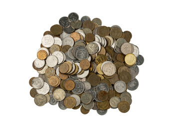 Heap of Russian coins isolated on white background with clipping patch