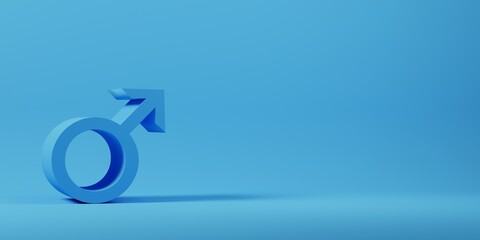3D render of male symbol on blue background