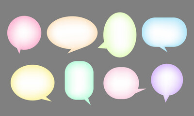Set of pastel colors speak bubble text, chatting box, message box outline cartoon vector illustration design. Balloon doodle style of thinking sign symbol on grey color background.