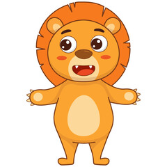Cute cartoon lion. Smiling mane. Children's print. Vector illustration