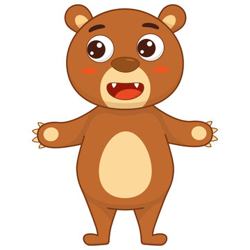 Cute cartoon brown bear. Smiling teddy bear. Children's print. Vector illustration